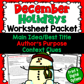 Preview of December Holidays Bundle of Worksheets in Print and Digital with Easel