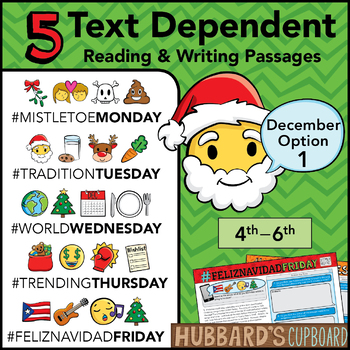 Preview of December Text Dependent Reading - Text Dependent Writing Prompts (Option 1)