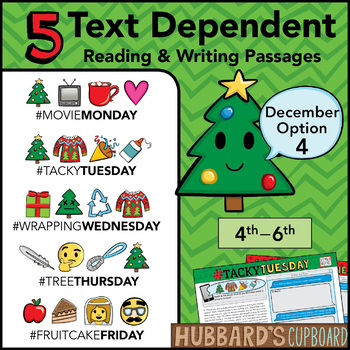 Preview of December Text Dependent Reading - Text Dependent Writing Prompts (Option 4)