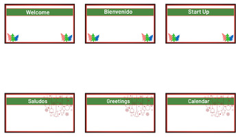 Preview of December Theme Google Slides for Lesson Template English and Spanish