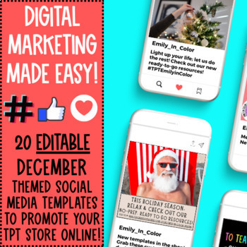 Preview of December Themed Social Media Templates For Digital Marketing TPT Sellers