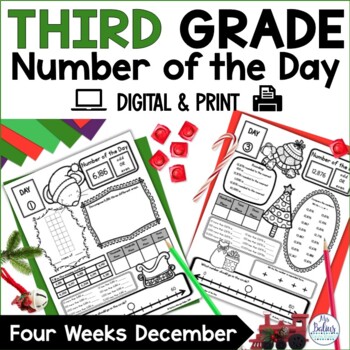 Preview of Christmas Math Activities Place Value Worksheets Number of the Day 3rd Grade