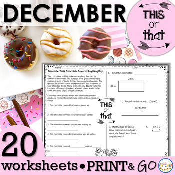 Preview of December This or That Worksheets | ELA Math Spiral Review | Morning Work