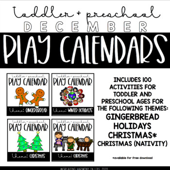 Preview of December Toddler and Preschool Play Calendars