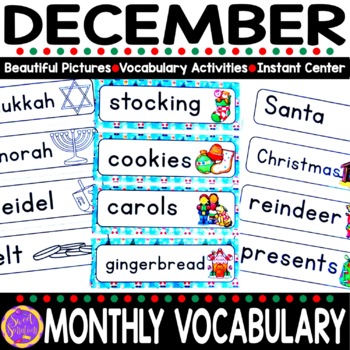 Preview of December Vocabulary Words Christmas Vocabulary Pictures December Write the Room
