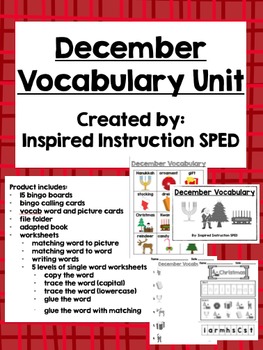 Preview of December Vocabulary Unit for Early Elementary or Students with Special Needs