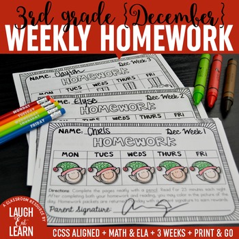 Preview of Third Grade Math & ELA Homework: December