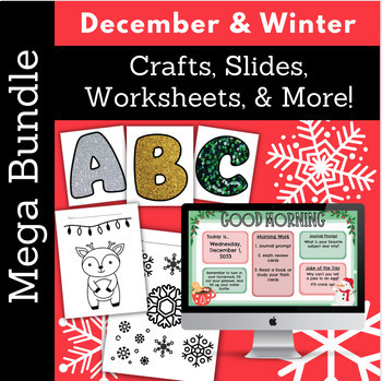 Preview of December Winter Christmas Crafts Coloring Google Slides Activities Bundle