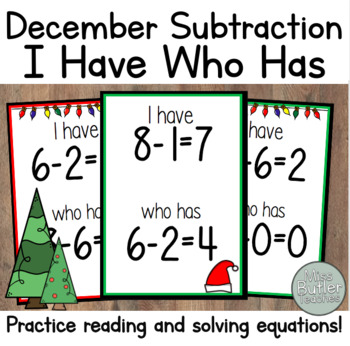 Preview of December + Winter Subtraction I Have Who Has Game - Kindergarten, VPK, 1st Grade