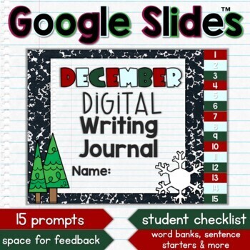 Preview of December Winter Themed Digital Writing Journal Prompts for Google Slides 