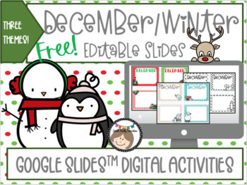 Preview of December & Winter Themed Editable Google Slide Templates