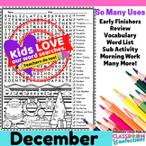 December Word Search Activity : Early Finishers : Morning 