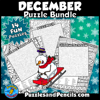 Preview of December Word Search Puzzles and Coloring BUNDLE | 14 Wordsearch Puzzles