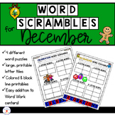 December Word Work: Word Scramble Puzzles
