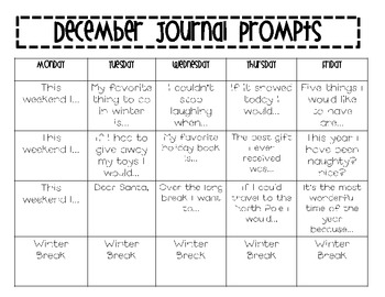 December Writing Journal Prompts by Super Fun Times in First Grade