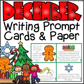 Preview of December Writing Prompt Task Cards & Writing Paper