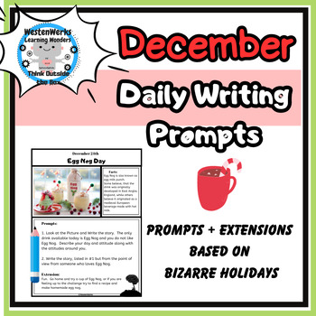 Preview of Daily Writing Prompts | December | 62 prompts | 31 extensions