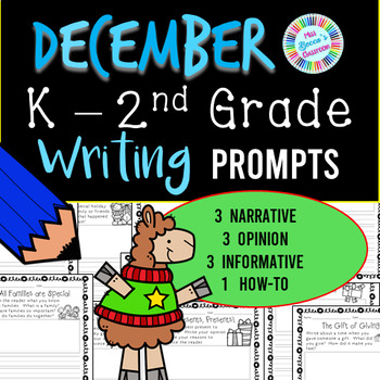 Preview of December Writing Prompts - Kindergarten, 1st grade, 2nd grade - PDF or digital!