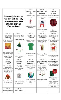 Preview of December calendar of fun (editable and fillable resource)