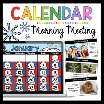Preview of January calendar and morning meeting for kindergarten - digital file with songs