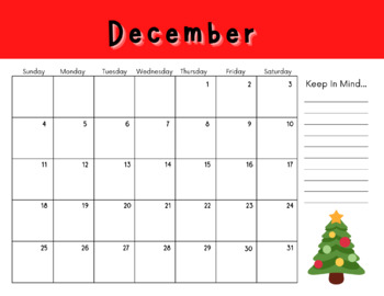Preview of December holiday calendar