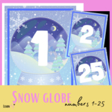 Christmas snow globe, full page flash cards, Number mats 1-25