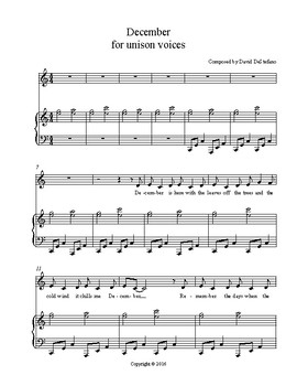 December - original unison choral piece by Play Sing Create | TpT