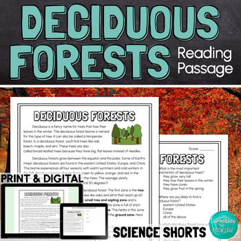 Preview of Deciduous Forests Biome Reading Comprehension Passage PRINT and DIGITAL