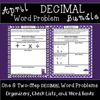 Preview of Decimal 1 and 2 Step Word Problems with Organizers BUNDLE (April Edition)