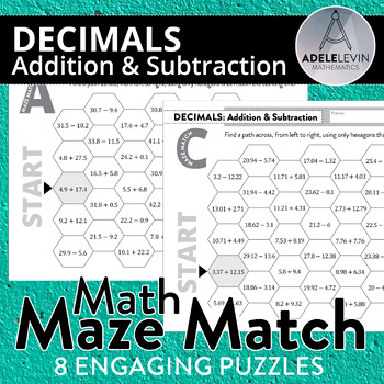 Preview of Decimal Addition & Subtraction (MATH MAZE MATCH)