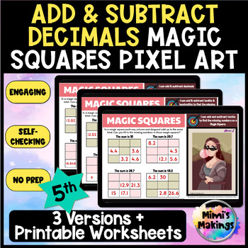 Preview of Decimal Addition & Subtraction Magic Squares Pixel Art - 5th Grade