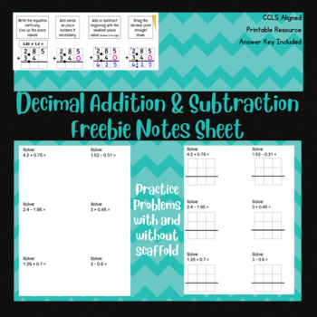 Preview of Decimal Addition & Subtraction Notes Page