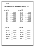 Decimal Addition Worksheet: Making 10.0