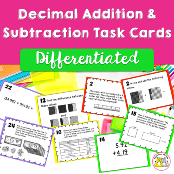 Preview of Adding and Subtracting Decimals - Differentiated Task Cards with Word Problems