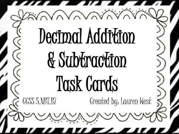 Preview of Decimal Addition and Subtraction Task Cards