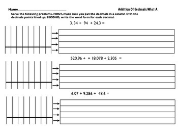 decimal addition and subtraction worksheets by rock solid math tpt