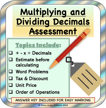 Preview of Decimal Operations Quiz for Grade 5-7: Estimate, Calculate, Unit Rate, Percent