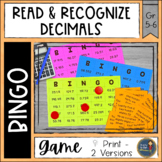 Reading and Recognizing Decimals BINGO Math Game