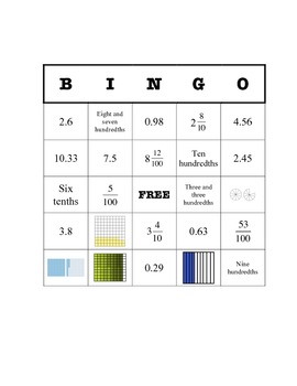 Preview of Decimal Bingo (picture, word form, standard form, and mixed fraction)