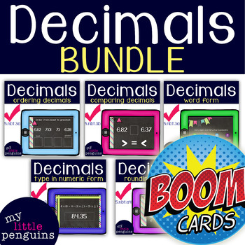 Preview of Decimal Boom Card Deck Bundle (ordering, comparing, word form, rounding) 5.nbt