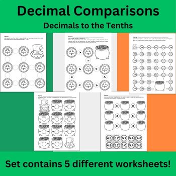 Preview of Decimal Comparison to the Tenths Place, 5 Worksheets, St. Patrick's Theme