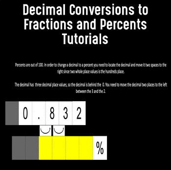 Preview of Decimal Conversions to Fractions & Percents Tutorials - Guided Decimal Practice