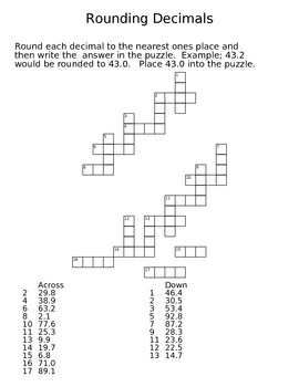 Decimal Crossword Puzzles - Rounding, Adding and Subtracting by Sara