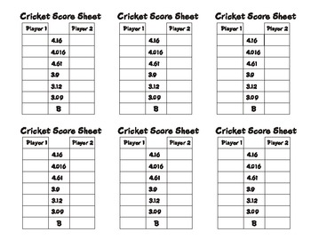 cricket score sheet darts