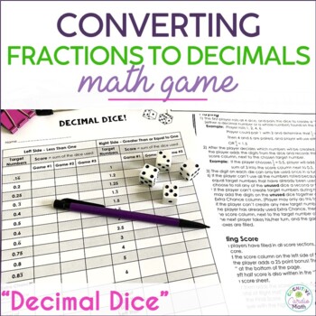 Preview of Converting Fractions to Decimals Math Game - Decimal Dice