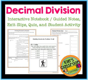 Preview of Dividing Decimals Interactive Notebook, Exit Slips, Quiz, and Activity