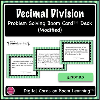 Preview of Decimal Division {Modified} Word Problem Digital Boom Card Deck (open ended)