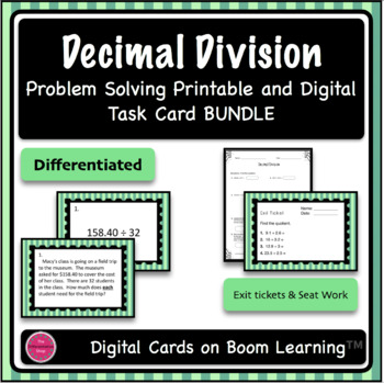 Preview of Decimal Division Printable Task Card & Digital Boom Card Deck BUNDLE