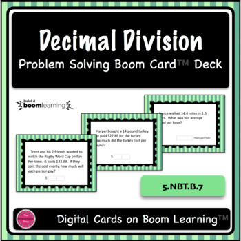 Preview of Decimal Division Word Problem Digital Boom Card Deck (open ended)