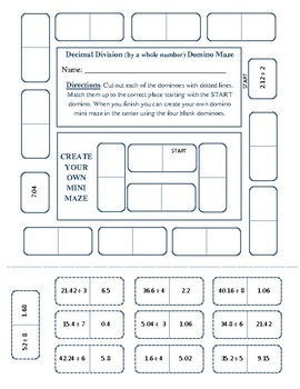 Preview of Decimal Division (by a whole number) Domino Maze - Editable/ Key provided